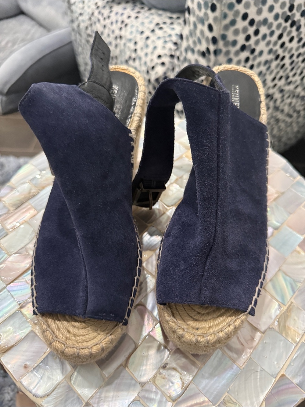 Kenneth Cole Navy Suede Espadrille Wedge Sandals - Women